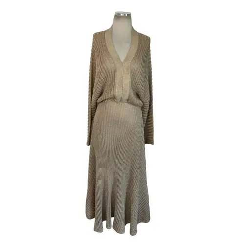 Alexis  Heida Dress in Gold Natural XSmall New Womens Long Knit Sweater Maxi