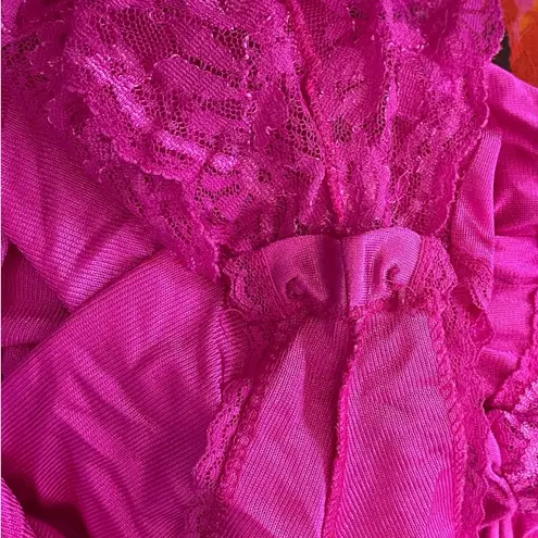 Tessies Vintage 80s Magenta Sheer Floral Lace Lingerie Intimates Romper Teddie