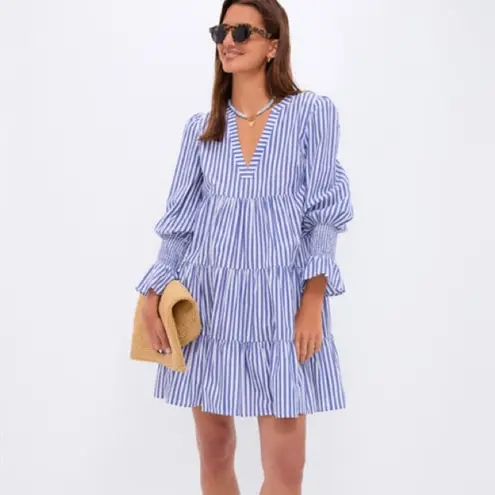 Tuckernuck Pomander Place Blue and White Stripe Cotton Poplin Kenzo Dress - XL