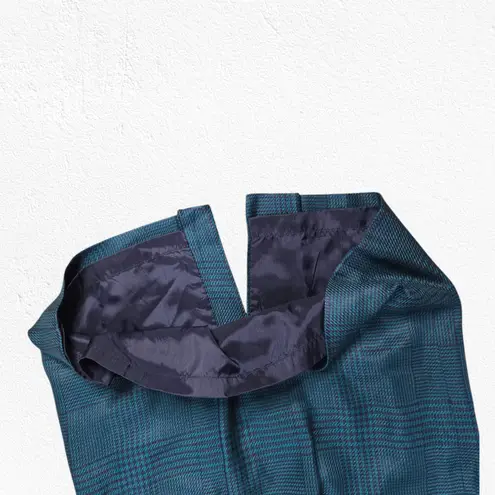 Vintage 80s Green Navy Houndstooth Retro Officecore Power Skirt Suit Set Size 4