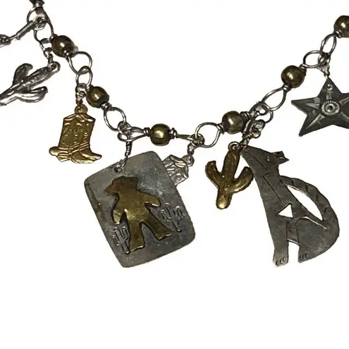 Vintage Pididdly Cowboy Western Texicana Charm Necklace Brooch Earrings Set Gold