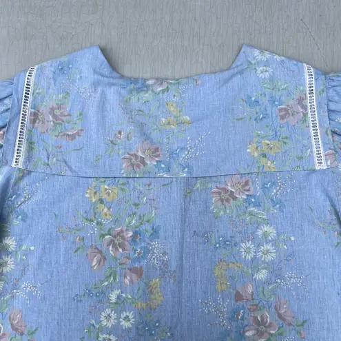 Vintage 80s Floral Blue Button Up Blouse Size 24W