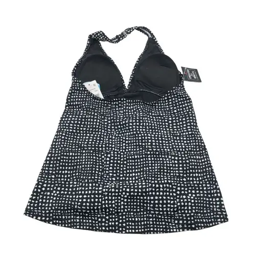 Swim Solutions Halter Tiered Ruffle Tankini Swim Top Polka Dot Black White 8