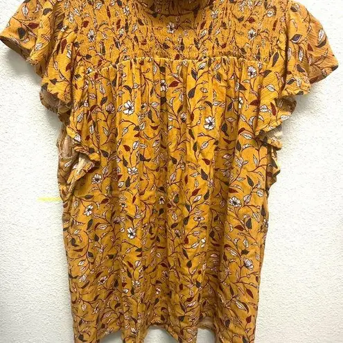 Falls Creek size M Yellow Ruffled Blouse floral short sleeve