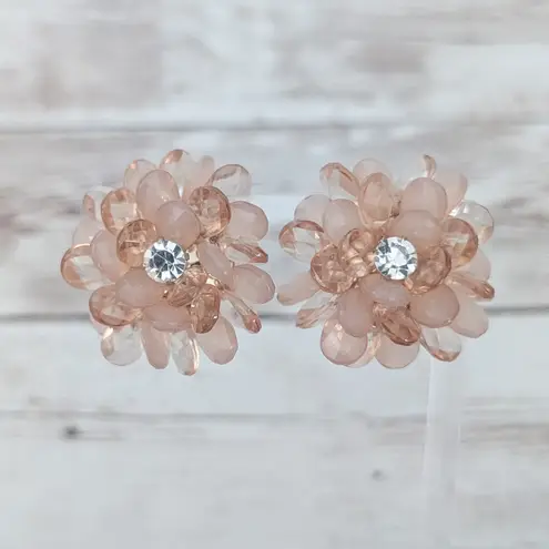 Vintage Clip On Earrings Extra Large 3D Dusky Pink Flower