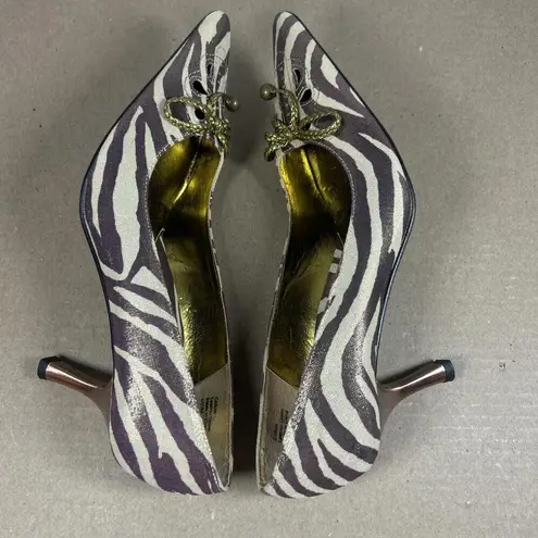 J RENEE' Leather Tiger Stripe Copper Shine Stiletto Size 6.5 Gold