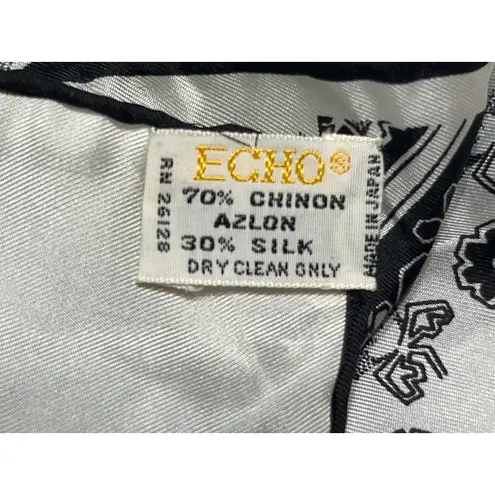 VTG Echo Scarf Azlon Silk Blend Black & White Paisley Geometric Made in Japan