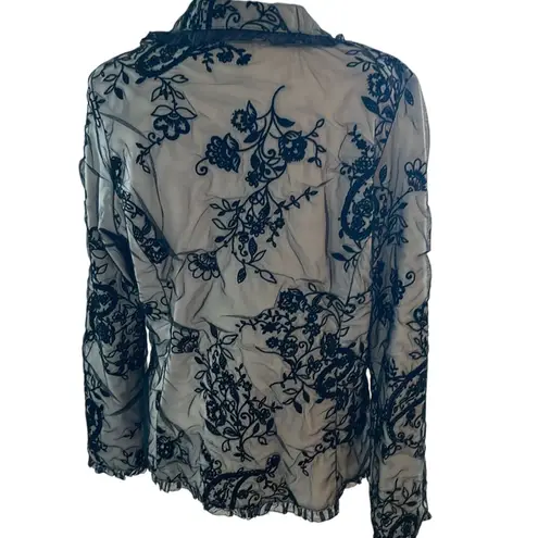 Vintage 90s IC Collection Black Lace Tulle Blazer Jacket size medium