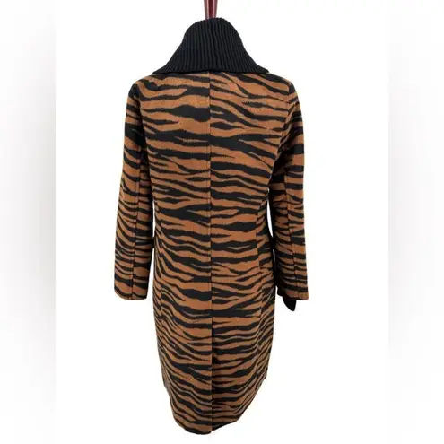 NWT Dolce Cabo Double Breasted Coat with Removable Knit Collar Brown Zebra Small