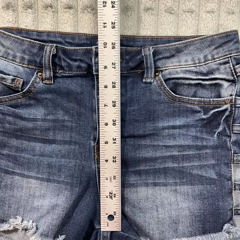 Angel Kiss Jean Shorts Womens 9 Blue Denim Cut Offs Y2K Ladder Cut Outs 28x3