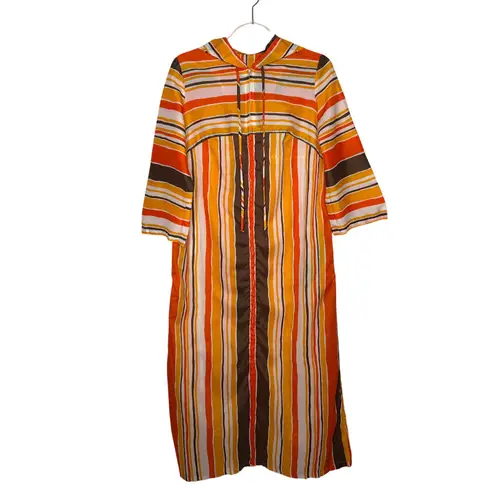 1970s Bard’s Toronto Striped Hooded Zip Caftan Dress vacation pool beach medium Orange