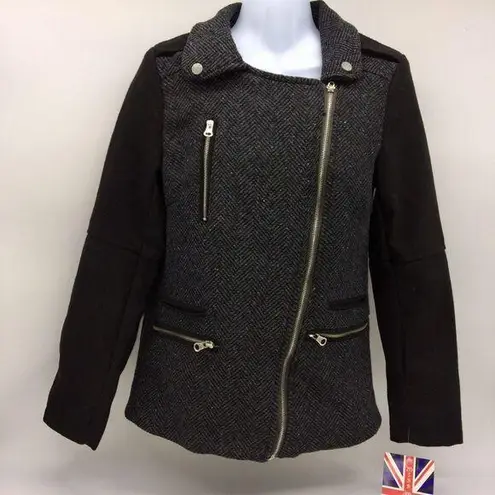 Miss London Women's Gray Tweed Herringbone w/Black Sleeves-Size Small