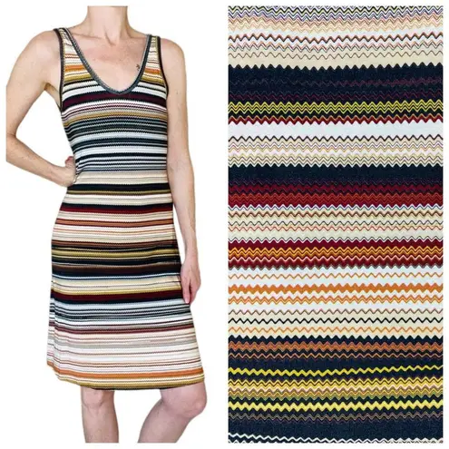 Karen Kane Colorful Chevron Stripes Printed Knee-Length Preppy Sleeveless Dress