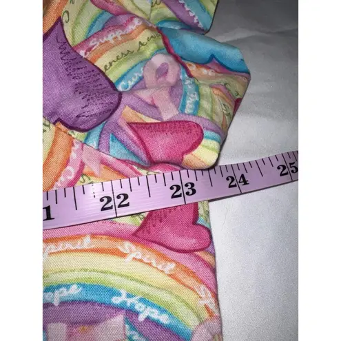 VTG 90’s Crest Scrub Top Rainbow Hearts Pink Ribbon Print Pockets Women’s Large
