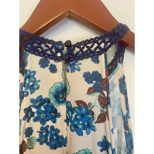 Living Doll Maxi Dress Boho Tiered Multi Florals Crochet Trim L Flowy