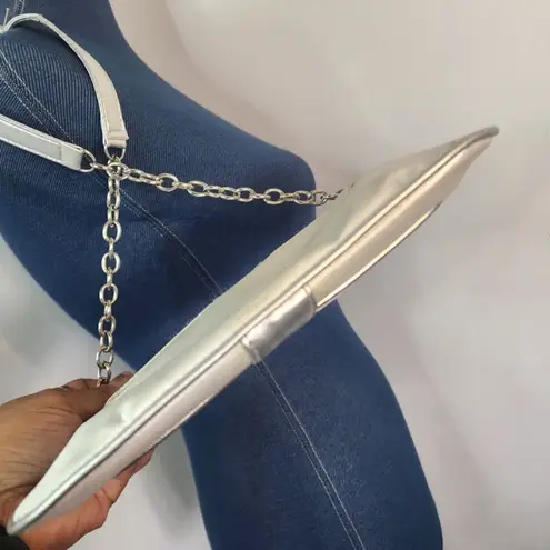 Avon Products Silver Satin Clutch Bag with Chain Shoulder Strap