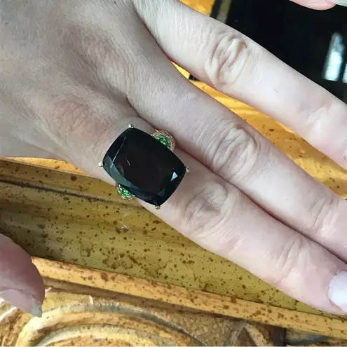 Genuine Smoky Quartz Chrome Diopside Sterling Silver Cocktail Ring Size 8 Brown