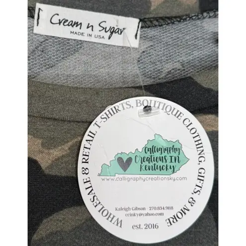 Cream N Sugar Women's Shift Dress Camo Print Midi Long Sleeve Green Sz. 1X NWT