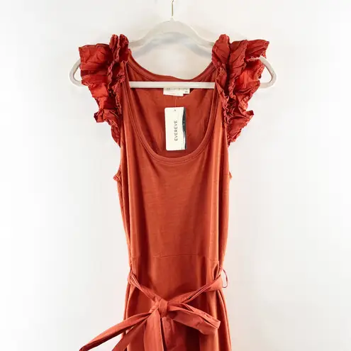 Nation Ltd Everly Frilly Ruffle Strap Tiered Cotton Midi Dress Cayene Red Small