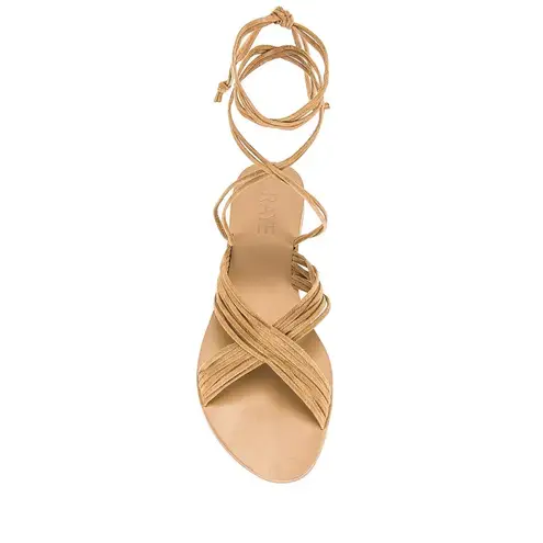 Raye Revolve Tan Flat Gladiator Sandal SIZE 6 Leather Wrap Ankle Strappy $168