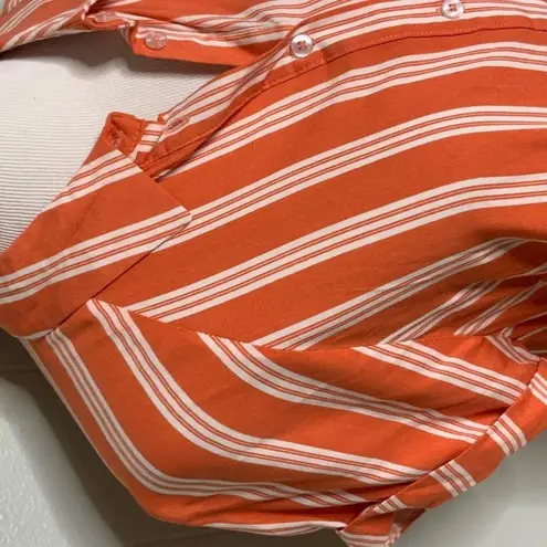 Code x Mode Orange/White Striped Button Up Tie Front Casual Blouse S