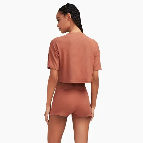 Naadam Ribbed Lightweight Cropped Top Tee Cashmere Blend Short Sleeves Size S