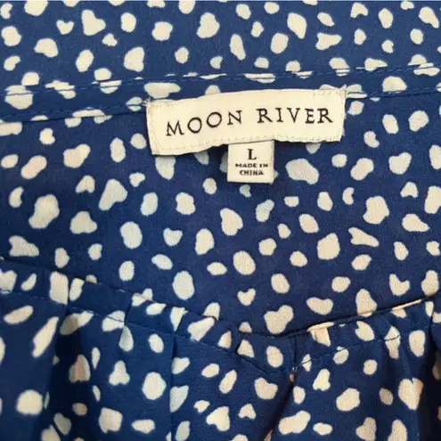 Moon River Anthropologie Blue and White puff sleeve maxi dress sz L