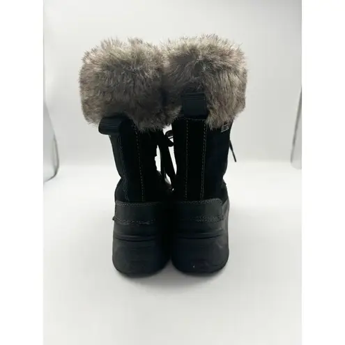 Khombu Slope Black Fur Lined Suede Leather Winter Lace Up Waterproof Boots Sz 7