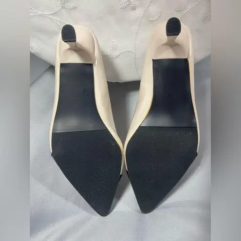 Youngshow Women’s Shoes Kitten Heel Pumps Pointed Toe Crocodile Ivory Black 8.5