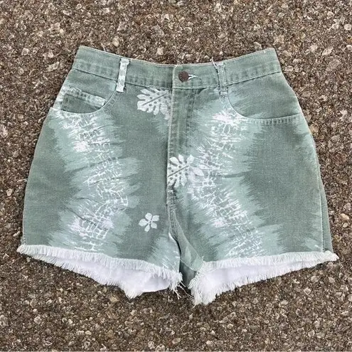 90s high waist green tie dye Boho leaf bleach dye cut off high