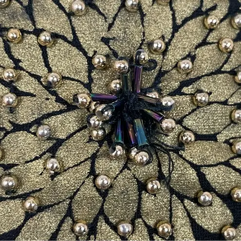 Jersey Skirt Beaded Waist Floral Black Stretch One Size Rayon Dramatic Gold