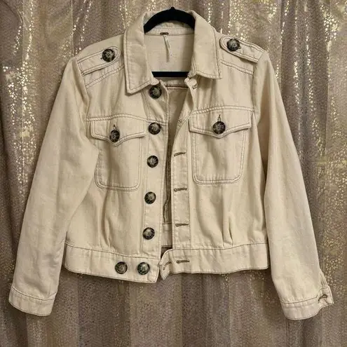 Free People  Ivory Ecru Eisenhower Button Up Jean Jacket Small