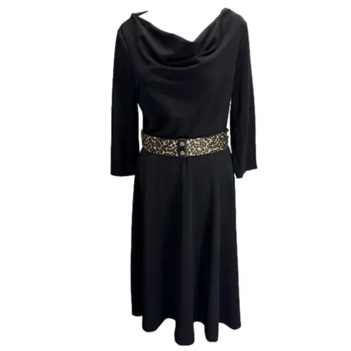 Danny & Nicole Black Cowl Neck Midi Dress with Animal Print Belt by Size 12 NEW