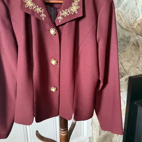 Vintage Wine Tone Blouse with Metallic Embroidered Collar Purple Size 8