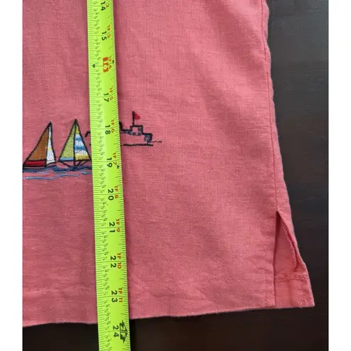 Ultra Dress Linen Coral Summer Beach Embroidered Abalone Shell Button Up Size 12