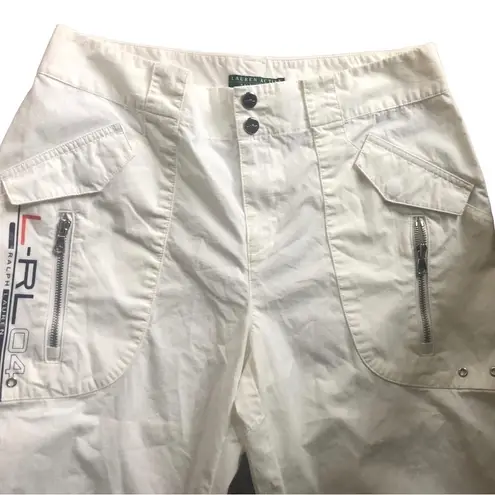 Ralph Lauren VTG  Active White Logo Cotton Blend Capri Crop Pant Pockets Sz. 6X18