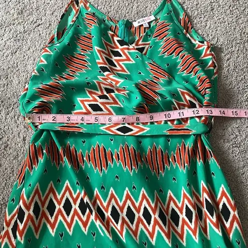 JustFab  Orange & Green Zig Zag V-Neck Tank Dress | Size Medium