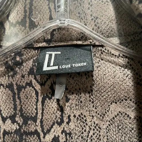 Love Token Snakeskin Print Tie Jacket Brown Size Small