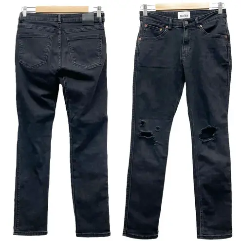 DU/ER DUER Performance Denim Straight Mid Jeans Aged Black Distressed Size 27