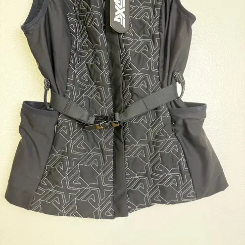 PXG Golf Vest Womens Medium Black AOP Logo Embroidered Belt Full Zip Outdoor NWT