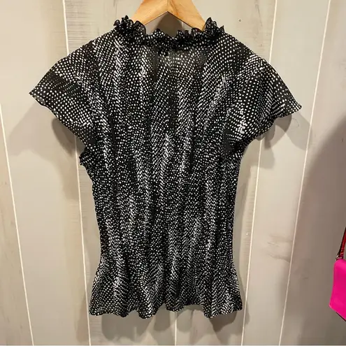 East 5th Cute Vintage Y2K polka dot crinkle ruffle sheer button front blouse whimsigoth