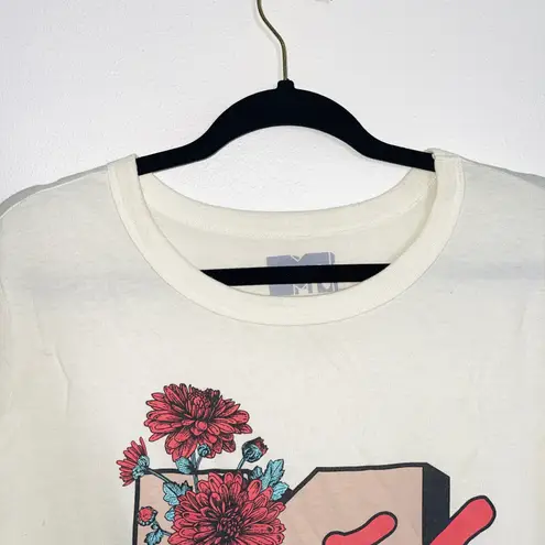 MTV Brand MTV Ivory White Floral Print Short Sleeve Crop Graphic Tee