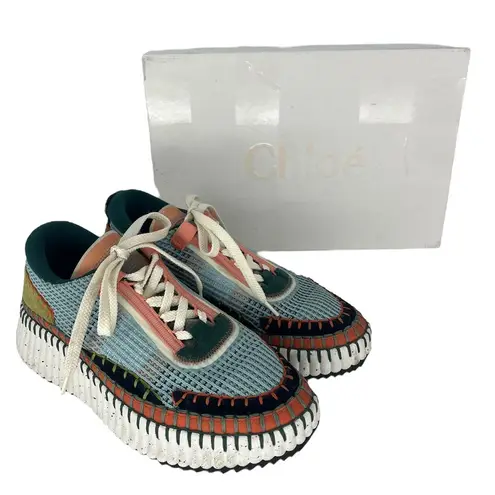 Chloé Chloe Nama Flower Green Mesh Platform Sneaker 51MM