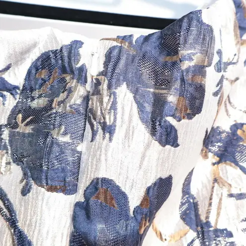 Oleg Cassini Brocade Off the Shoulder High Low Dress 6 Formal Floral Stunning Blue