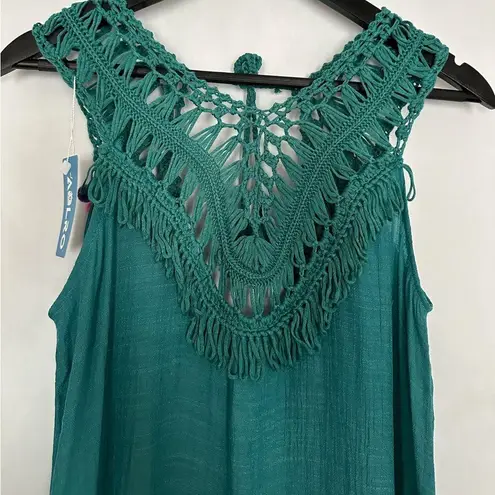 Aolro Teal Crochet Pom Pom Swim Coverup / Dress Size Small Resortcore Fringe Multiple