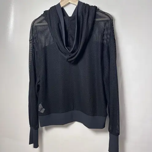 Zyia Active Top Womens Winner Mesh Black Pull Over Hoodie Lightweight Gym XL