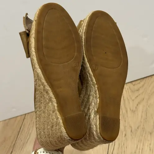 Valentino Garavani Patent Enamel Leather Ribbon Espadrille Sandals Wedge 37 6.5