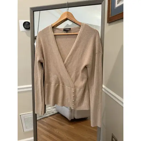 Calligraphie Gold Shimmer Wrap Sweater Metallic Knit Top Large Gray