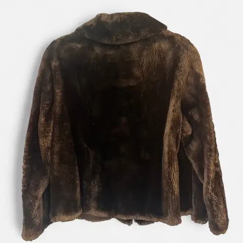 Vintage A. Duquette Chocolate Brown Faux Fur Cropped Jacket 90s French Girl Chic
