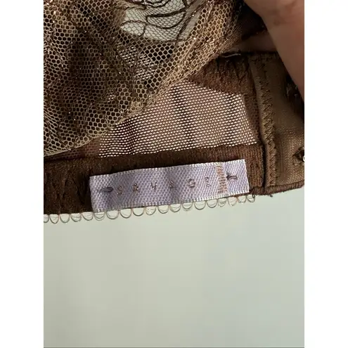 Savage X Fenty unlined sheer metallic bronze lace bra size 38C Brown